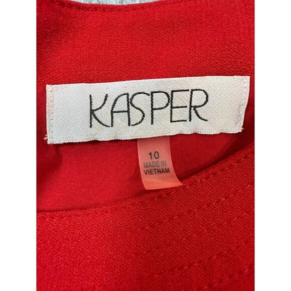 Kasper Sheath Dress Women's 10 Red Lined Stretch Round Neck Sleeveless Back Zip - Picture 3 of 8